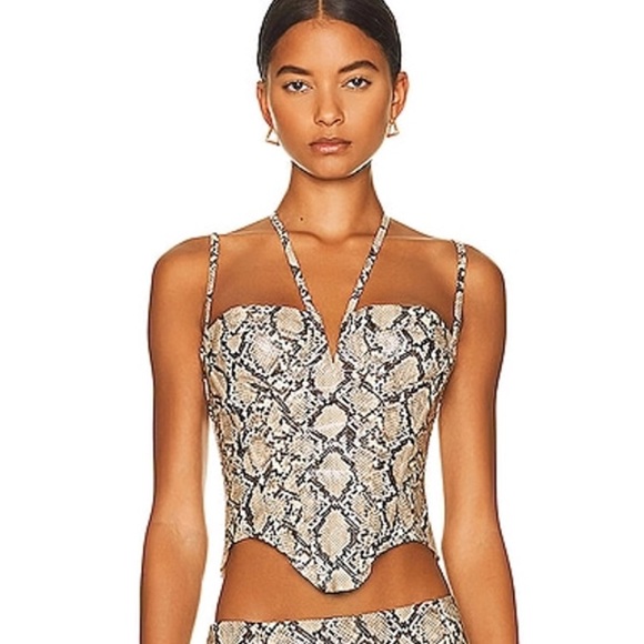 NWT Miaou Aphex Printed Faux Leather Corset Top - Beige, Multi  Size 3X - Picture 5 of 14